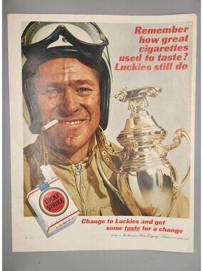 Lucky Strike Vintage Cigarette Ad Racing Trophy 1950s 10.5x14 Inches